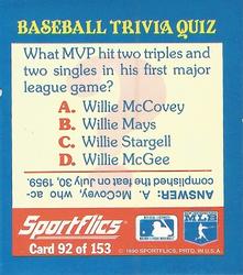 1990 Sportflics - Magic Motion Trivia Cards #92 Most Valuable Players Back