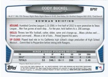 2013 Bowman - Prospects Hometown #BP97 Cody Buckel Back