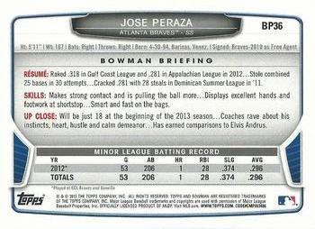 2013 Bowman - Prospects Purple #BP36 Jose Peraza Back