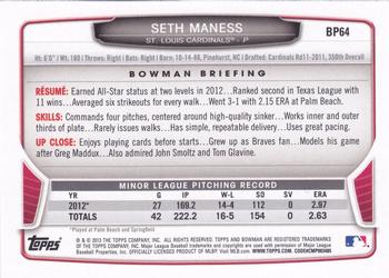 2013 Bowman - Prospects Purple #BP64 Seth Maness Back