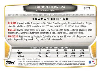 2013 Bowman - Prospects Purple #BP78 Dilson Herrera Back