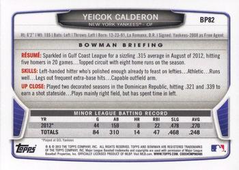 2013 Bowman - Prospects Purple #BP82 Yeicok Calderon Back