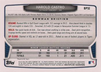 2013 Bowman - Prospects Purple #BP32 Harold Castro Back