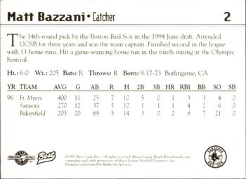 1997 Best Sarasota Red Sox #2 Matt Bazzani Back