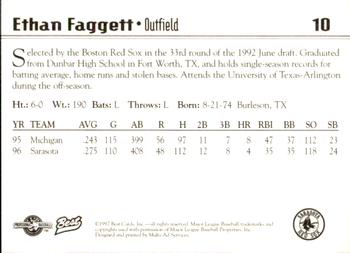 1997 Best Sarasota Red Sox #10 Ethan Faggett Back
