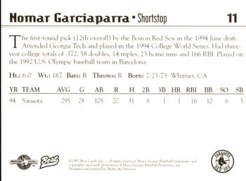1997 Best Sarasota Red Sox #11 Nomar Garciaparra Back