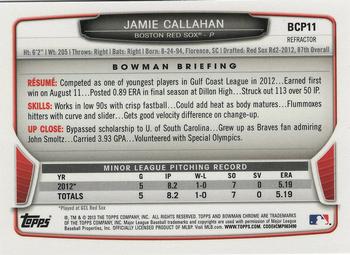 2013 Bowman - Chrome Prospects Blue Wave Refractors #BCP11 Jamie Callahan Back