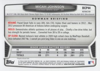 2013 Bowman - Chrome Prospects Blue Wave Refractors #BCP44 Micah Johnson Back