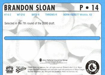 2000 Multi-Ad Utica Blue Sox #14 Brandon Sloan Back