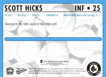 2000 Multi-Ad Utica Blue Sox #25 Scott Hicks Back