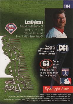 1996 Topps Laser #104 Lenny Dykstra Back