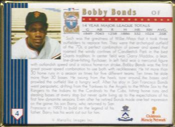 1993 Metallic Impressions Cooperstown Collection #4 Bobby Bonds Back