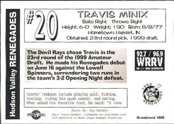 1999 Grandstand Hudson Valley Renegades #NNO Travis Minix Back