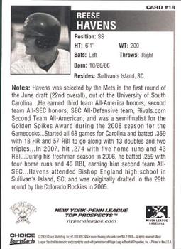 2008 Choice New York-Penn League Top Prospects #18 Reese Havens Back