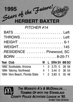 1995 Modesto A's #NNO Herb Baxter Back