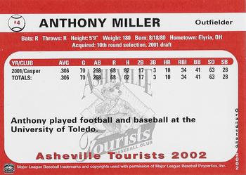 2002 Grandstand Asheville Tourists #NNO Anthony Miller Back