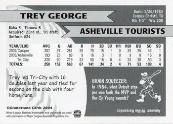 2004 Grandstand Asheville Tourists #NNO Trey George Back
