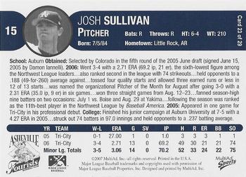 2007 MultiAd Asheville Tourists #26 Josh Sullivan Back