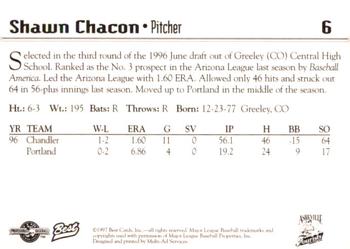 1997 Best Asheville Tourists #6 Shawn Chacon Back