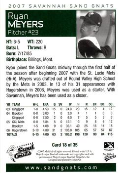 2007 MultiAd Savannah Sand Gnats #18 Ryan Meyers Back