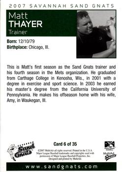 2007 MultiAd Savannah Sand Gnats #6 Matt Thayer Back