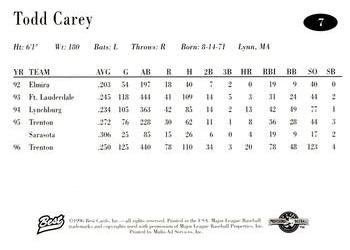1996 Best AA All-Stars #7 Todd Carey Back