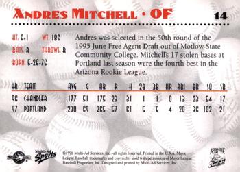 1998 Multi-Ad Asheville Tourists #14 Andres Mitchell Back