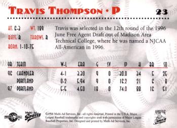 1998 Multi-Ad Asheville Tourists #23 Travis Thompson Back
