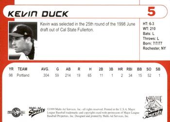 1999 Multi-Ad Asheville Tourists #5 Kevin Duck Back