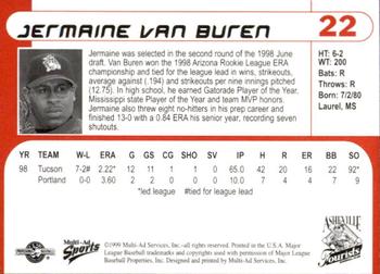 1999 Multi-Ad Asheville Tourists #22 Jermaine Van Buren Back