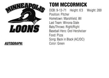 1994 Minneapolis Loons #NNO Tom McCormick Back