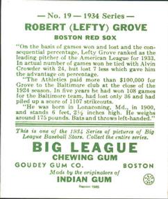 1985 Galasso 1934 Goudey (reprint) #19 Lefty Grove Back