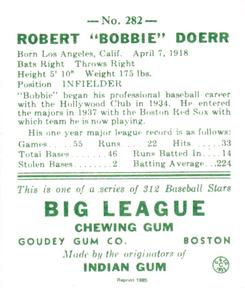 1985 Galasso 1938 Goudey Heads Up (reprint) #282 Bobby Doerr Back