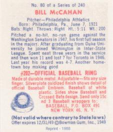 1988 1949 Bowman Reprint #80 Bill McCahan Back
