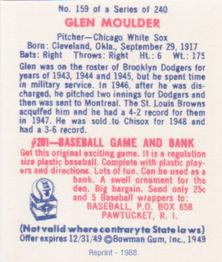 1988 1949 Bowman Reprint #159 Glen Moulder Back