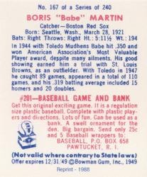 1988 1949 Bowman Reprint #167 Babe Martin Back