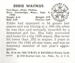 1986 Card Collectors 1950 Bowman (Reprint) #30 Eddie Waitkus Back