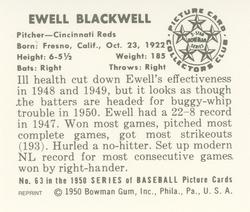 1986 Card Collectors 1950 Bowman (Reprint) #63 Ewell Blackwell Back