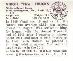 1986 Card Collectors 1950 Bowman (Reprint) #96 Virgil Trucks Back