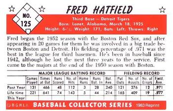 1983 Card Collectors 1953 Bowman Color Reprint #125 Fred Hatfield Back