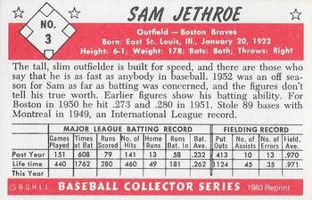 1983 Card Collectors 1953 Bowman Color Reprint #3 Sam Jethroe Back