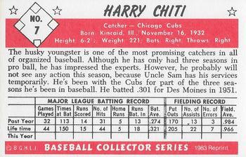 1983 Card Collectors 1953 Bowman Color Reprint #7 Harry Chiti Back
