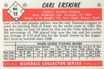 1983 Card Collectors 1953 Bowman Color Reprint #12 Carl Erskine Back