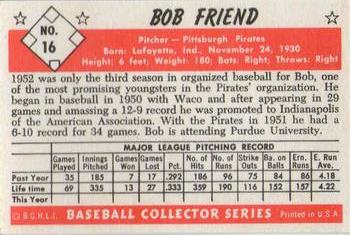 1983 Card Collectors 1953 Bowman Color Reprint #16 Bob Friend Back