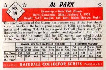 1983 Card Collectors 1953 Bowman Color Reprint #19 Alvin Dark Back