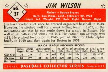 1983 Card Collectors 1953 Bowman Color Reprint #37 Jim Wilson Back