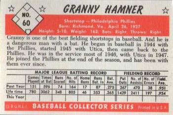 1983 Card Collectors 1953 Bowman Color Reprint #60 Granny Hamner Back