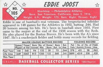 1983 Card Collectors 1953 Bowman Color Reprint #105 Eddie Joost Back