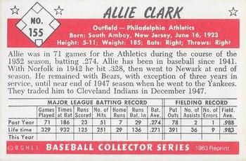 1983 Card Collectors 1953 Bowman Color Reprint #155 Allie Clark Back