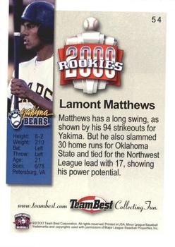 2000 Team Best Rookies #54 Lamont Matthews Back